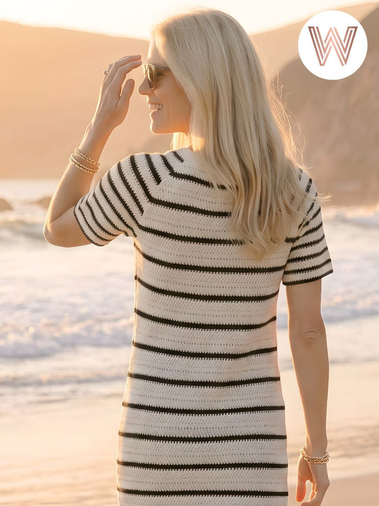 Bria Dress - Ecru/Black Stripe