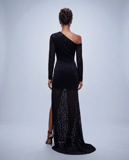Midnight Leopard Asymmetric Gown