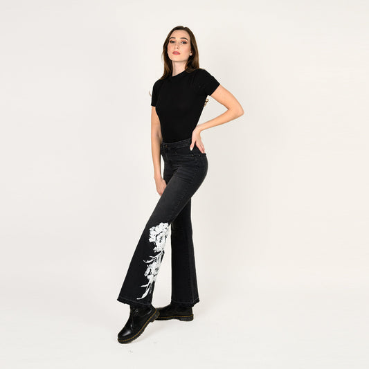 Placement Screen Print Leg Boot Cut