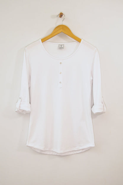 Button Front Tee with Sleeve Tabs