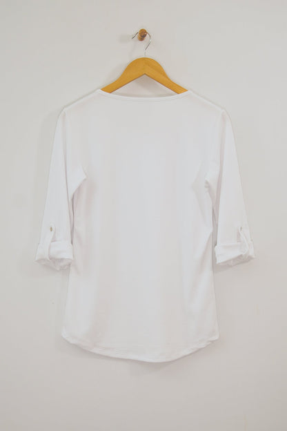 Button Front Tee with Sleeve Tabs