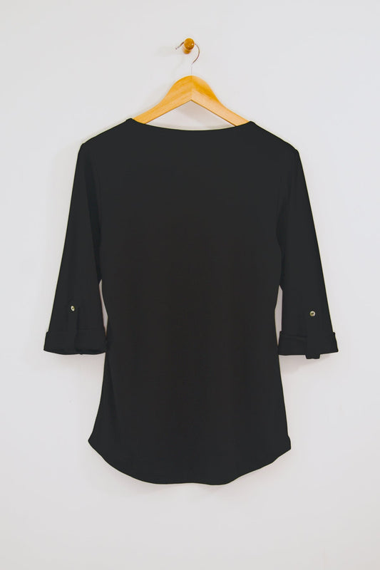Button Front Tee with Sleeve Tabs
