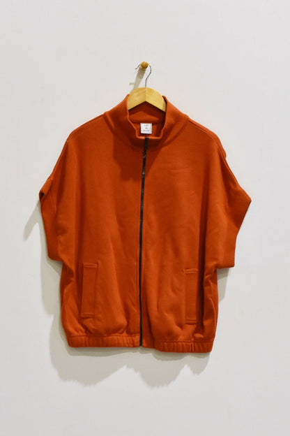 Elastic Sleeve Boxy Zip Jacket
