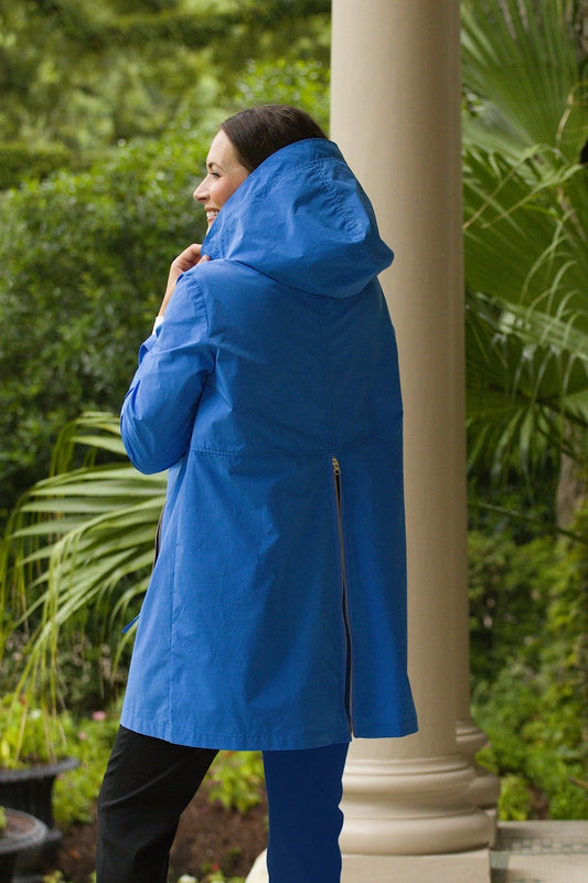 Hooded Raincoat with Gold Zippers