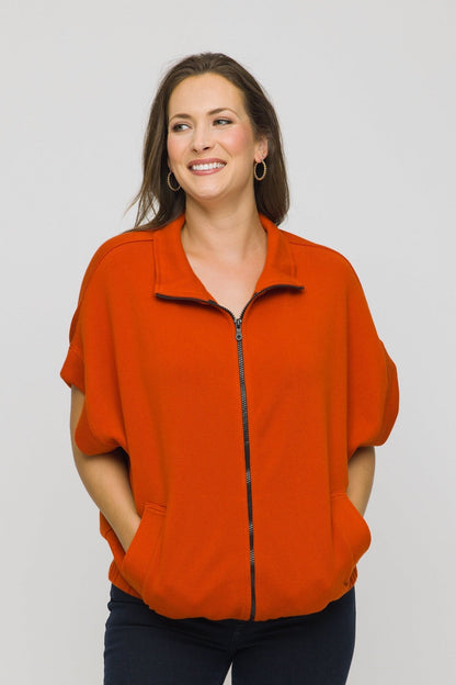 Elastic Sleeve Boxy Zip Jacket