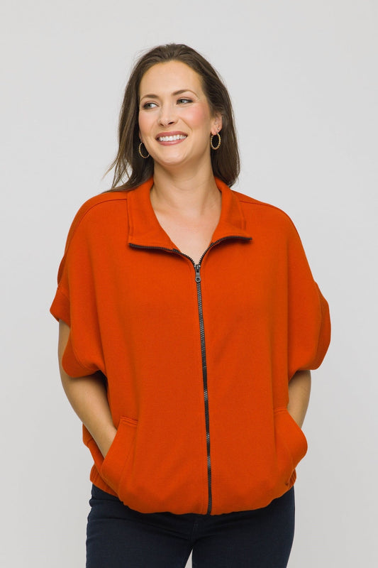 Elastic Sleeve Boxy Zip Jacket