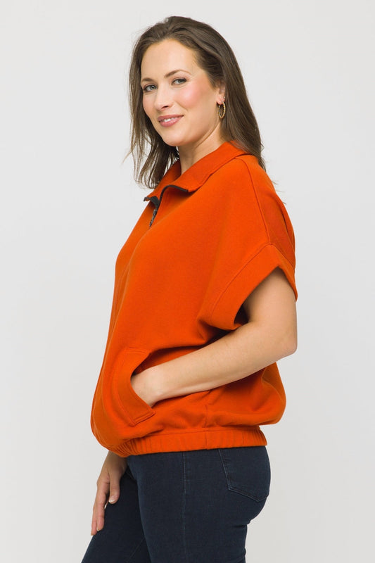 Elastic Sleeve Boxy Zip Jacket