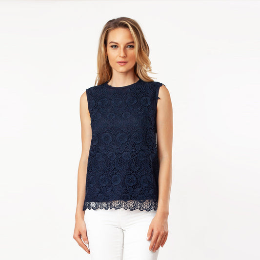 Sleeveless Mix-Media Blouse