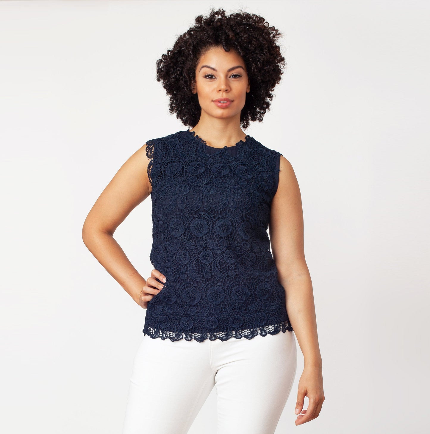 Sleeveless Mix-Media Blouse