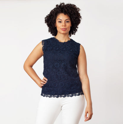 Sleeveless Mix-Media Blouse