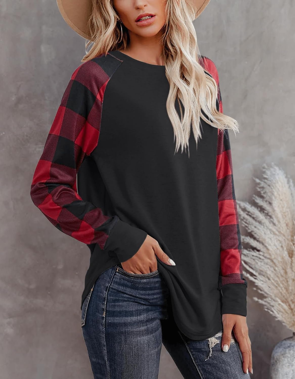 Womens Long Sleeve Shirts Crew Neck Casual Tops Fashion Loose Fit Trendy Tunic Outfits Clothes